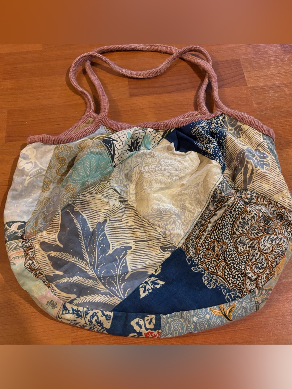 Patchwork Quilted Tote Bag in Blue, Cream & Pink - Unbranded